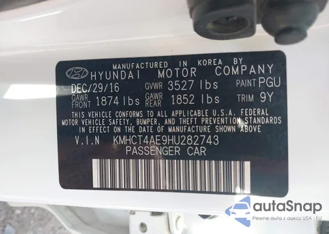 2017 Hyundai Accent Value Edition z USA, uszkodzony, nr VIN KMHCT4AE9HU282743